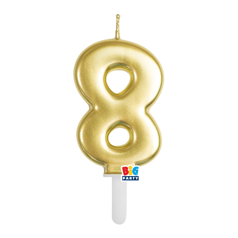 CANDELA numero 8 Otto ORO Metal - Tiny Plump - candelina in cera per torta