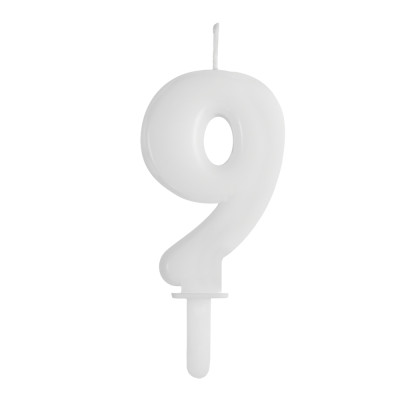 CANDELA numero 9 Nove BIANCO - Tiny Plump - candelina in cera per torta