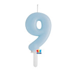 CANDELA numero 9 Nove CELESTE BABY - Tiny Plump - candelina in cera per torta