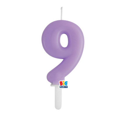 CANDELA numero 9 Nove LILLA - Tiny Plump - candelina in cera per torta