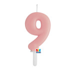 CANDELA numero 9 Nove ROSA BABY - Tiny Plump - candelina in cera per torta