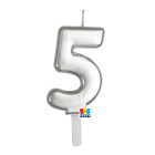 CANDELA numero 5 Cinque ARGENTO Metal - Tiny Plump - candelina in cera per torta