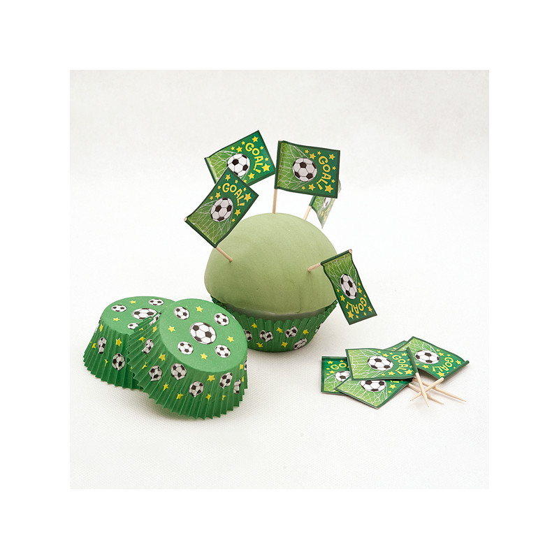24 pirottini in carta forno + 24 Picks - tema CALCIO - per Cupcake muffin - Ø5cm