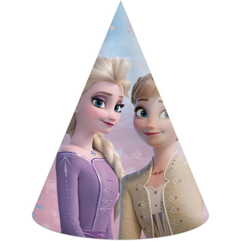 6 CAPPELLINI cono FROZEN Elsa e Anna in cartoncino - con elastico per feste party di compleanno