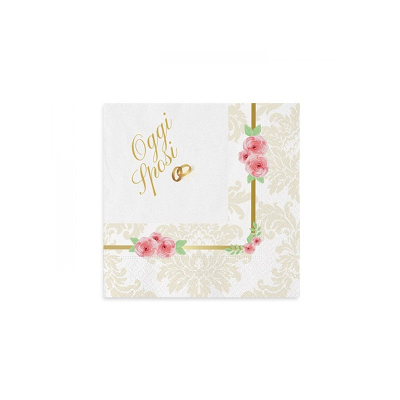 20 Tovaglioli in carta Romantic wedding OGGI SPOSI oro satinato - 33x33m - 2 veli