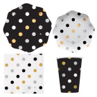 Coordinato tavola Pois Prestige nero, oro,bianco argento - Piatti, bicchiere tovaglioli