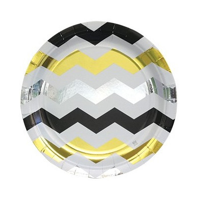 Coordinato tavola Zig Zag Prestige nero, oro,bianco argento - Piatto, bicchiere tovaglioli