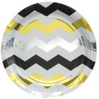 Coordinato tavola Zig Zag Prestige nero, oro,bianco argento - Piatto, bicchiere tovaglioli
