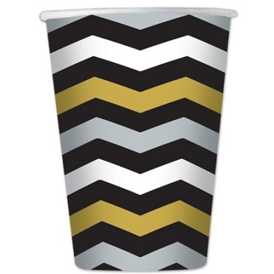 Coordinato tavola Zig Zag Prestige nero, oro,bianco argento - Piatto, bicchiere tovaglioli