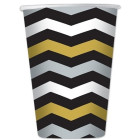 Coordinato tavola Zig Zag Prestige nero, oro,bianco argento - Piatto, bicchiere tovaglioli