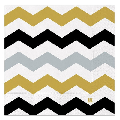 Coordinato tavola Zig Zag Prestige nero, oro,bianco argento - Piatto, bicchiere tovaglioli