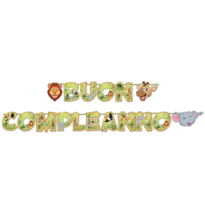 Festone in carta BUON COMPLEANNO GIUNGLA Ghirlanda decorativa 6 Mt cm