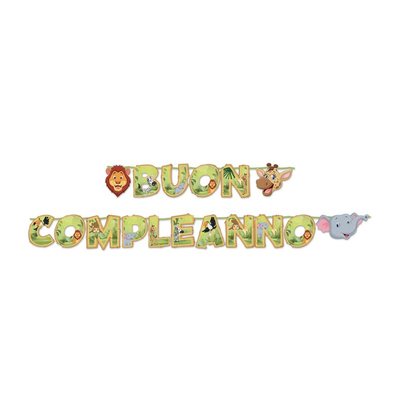Festone in carta BUON COMPLEANNO GIUNGLA Ghirlanda decorativa 6 Mt cm