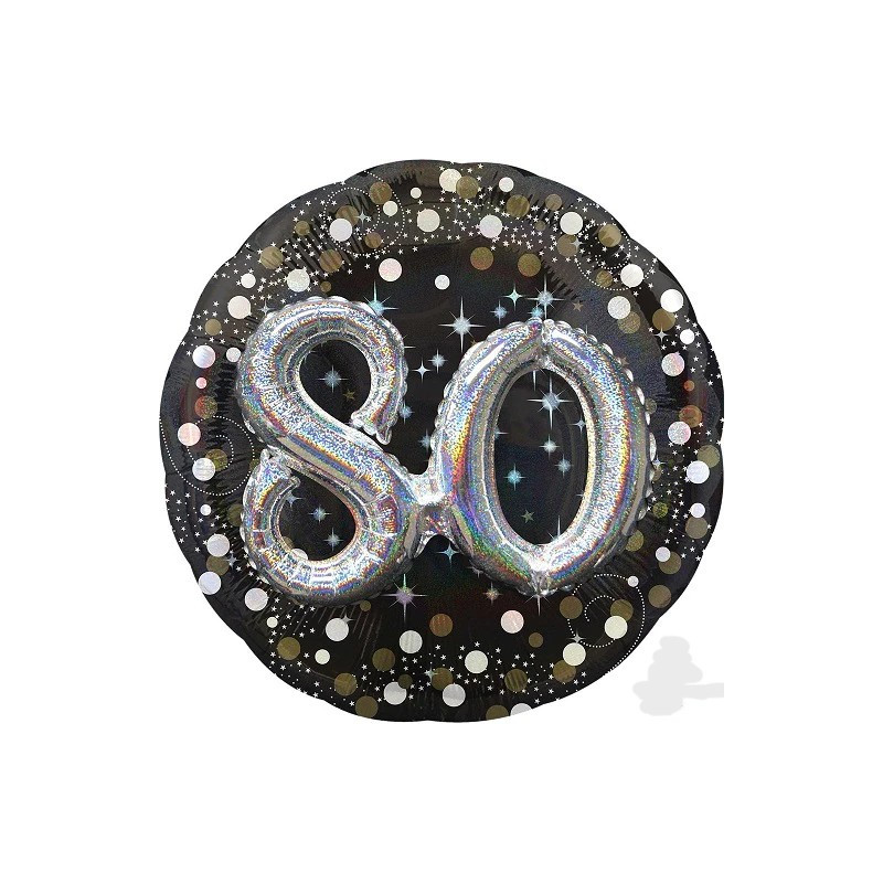 Pallone Foil Mylar tondo 80 anni - 81cm Effetto 3D - con numeri applicati