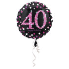 Palloncino foil mylar 40 ANNI colore NERO e ROSA/FUXIA con stampa olografica - 45 cm