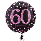 Palloncino foil mylar 60 ANNI colore NERO e ROSA/FUXIA con stampa olografica - 45 cm