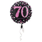Palloncino foil mylar 70 ANNI colore NERO e ROSA/FUXIA con stampa olografica - 45 cm