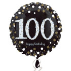 Palloncino foil mylar 100 ANNI colore NERO e ARGENTO con stampa olografica - 45 cm