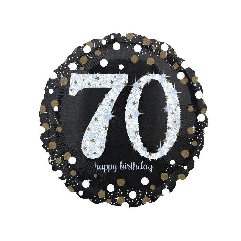 Palloncino foil mylar 70 ANNI colore NERO e ARGENTO con stampa olografica - 43 cm