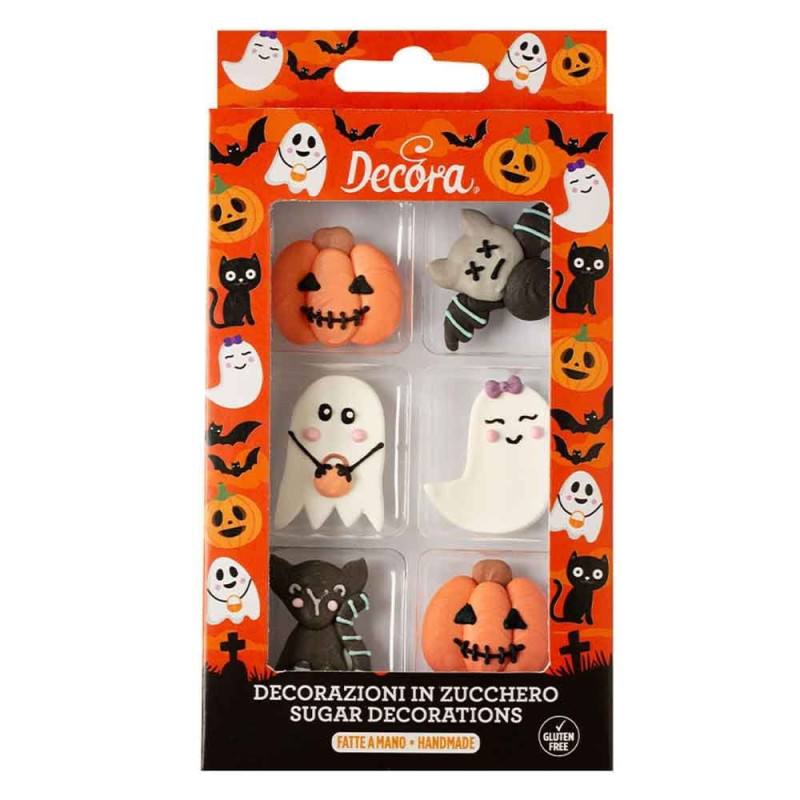 Kit HALLOWEEN in ZUCCHERO - Zucca Fantasma Pipistrello Gatto - decorazione per torte