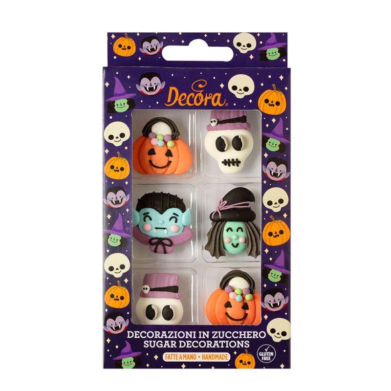 Kit HALLOWEEN in ZUCCHERO - Zucca Teschio, Strega, Dracula - decorazione per torte