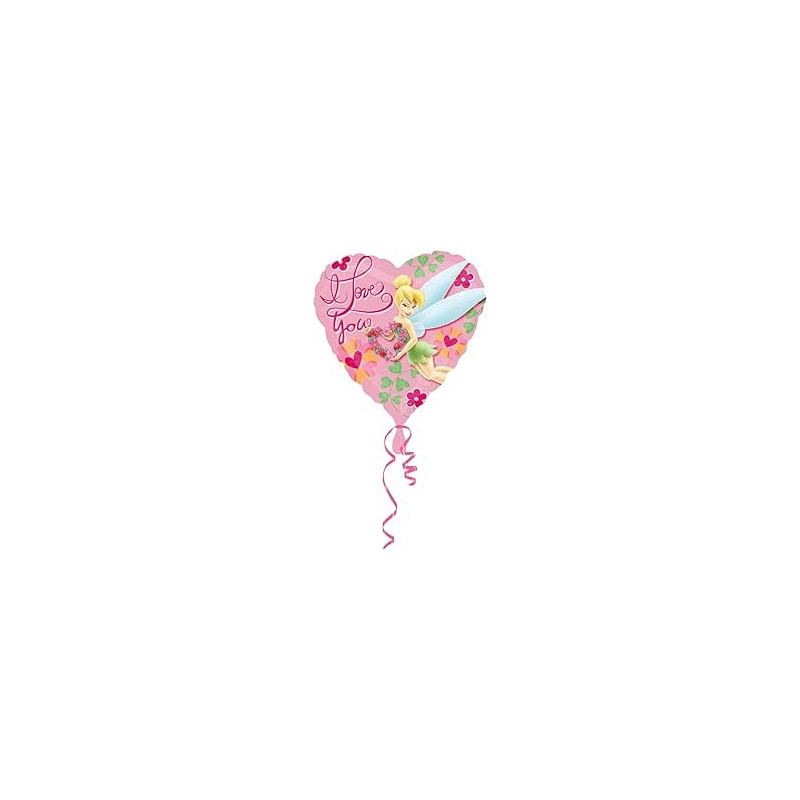 Pallone mylar TINKER BELL Trilly di Peter Pan 45cm - sagoma cuore rosa I love you- gonfiabile a elio