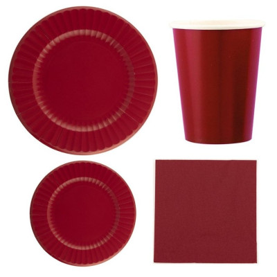 kit 40pz - Coordinato MONOCOLORE ROSSO RUBINO tavola festa COMPOSTABILE - piatti, bicchieri tovaglioli