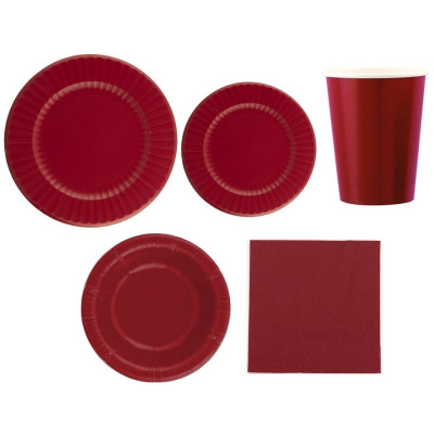 kit 48pz - Coordinato MONOCOLORE ROSSO RUBINO tavola festa COMPOSTABILE - piatti, bicchieri tovaglioli