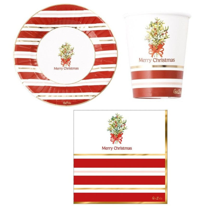 32 pz coordinato NATALE CHRISTMAS PARTY piatti bicchieri tovaglioli addobbo tavola