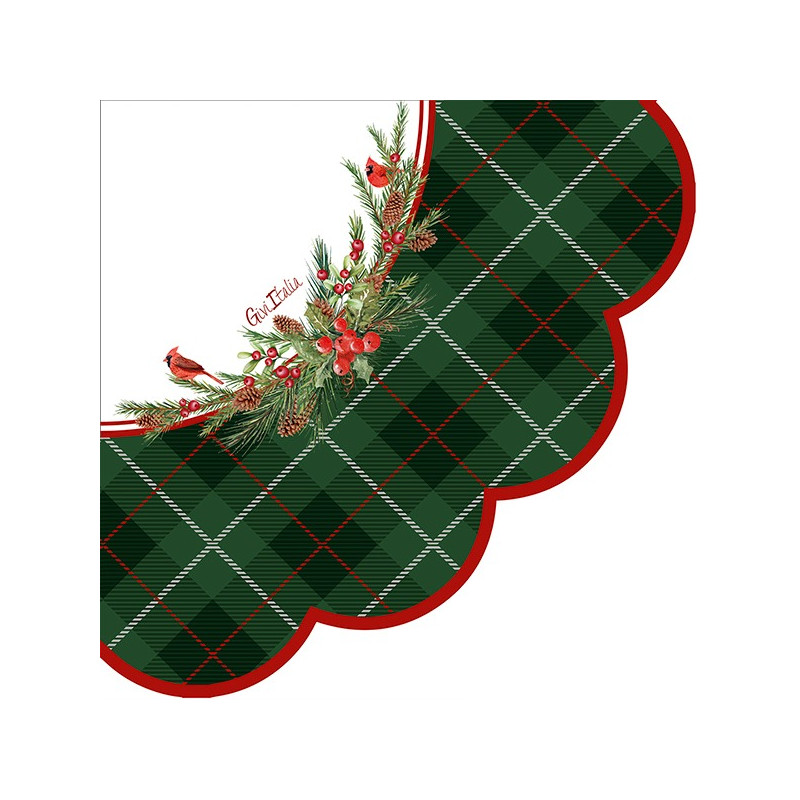 16 TOVAGLIOLI Natale in carta GREEN TARTAN smerlo cuore - addobbo tavola natalizia