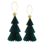 Set 2 ALBERI in carta VERDONE con profilo ORO altezza 20 e 25 cm - addobbo tavolo, casa