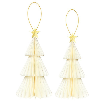 Set 2 ALBERI in carta AVORIO con STELLA e profilo ORO altezza 20 e 25 cm - addobbo tavolo, casa