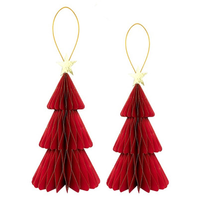 Set 2 ALBERI in carta ROSSO con STELLA e profilo ORO altezza 20 e 25 cm - addobbo tavolo, casa