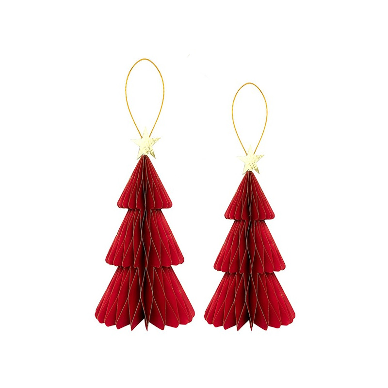 Set 2 ALBERI in carta ROSSO con STELLA e profilo ORO altezza 20 e 25 cm - addobbo tavolo, casa