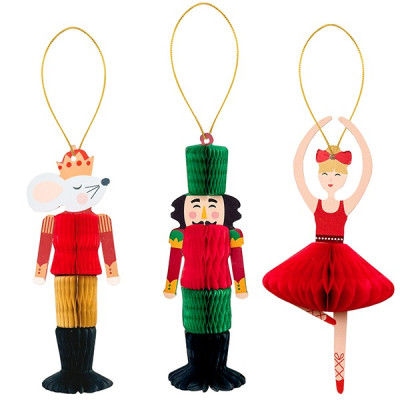 Set 3 decori in carta SCHIACCIANOCI, BALLERINA e SOLDATINO altezza 14 cm - addobbo tavolo, casa