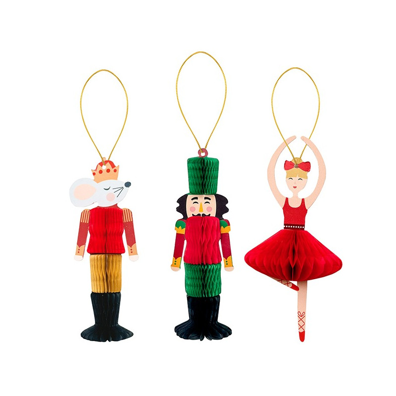 Set 3 decori in carta SCHIACCIANOCI, BALLERINA e SOLDATINO altezza 14 cm - addobbo tavolo, casa