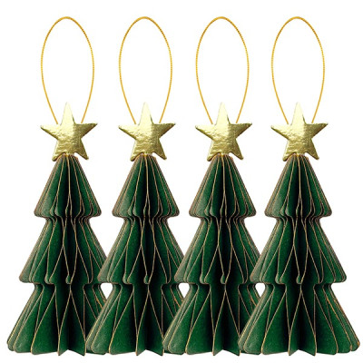 Set 4 ALBERI in carta VERDONE con STELLA e profilo ORO altezza 10 cm - addobbo tavolo, casa