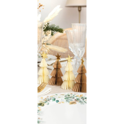 Set 4 ALBERI in carta AVORIO con STELLA e profilo ORO altezza 10 cm - addobbo tavolo, casa