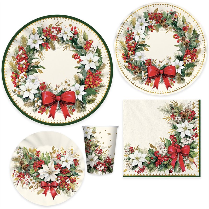 Coordinato tavola Natale VINTAGE CHRISTMAS sottopiatti piatti bicchieri tovaglioli