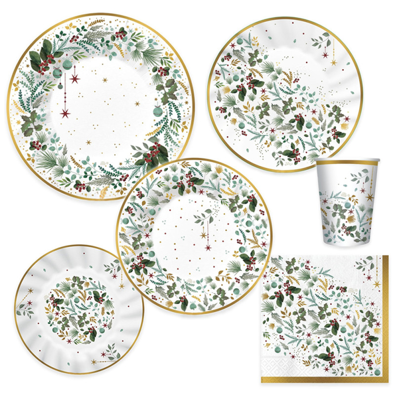 Coordinato tavola Natale WHITE CHRISTMAS sottopiatti piatti bicchieri tovaglioli