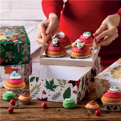 Scatola per dolci in cartoncino per alimenti - Stelle di Natale - 17,5x8,5cm