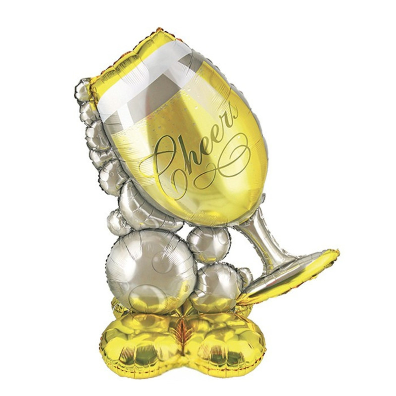 Pallone a forma BOTTIGLIA CHAMPAGNE 3D con base per rimanere in piedi - 127cm