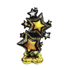 Pallone a forma STELLE oro e nere 3D con base per rimanere in piedi - 58x100cm