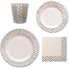 Set 44 pz Coordinato - CHEVRON SILVER - piatti, bicchieri, tovaglioli  addobbo decoro tavola