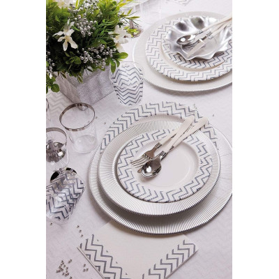 Set 44 pz Coordinato - CHEVRON SILVER - piatti, bicchieri, tovaglioli  addobbo decoro tavola