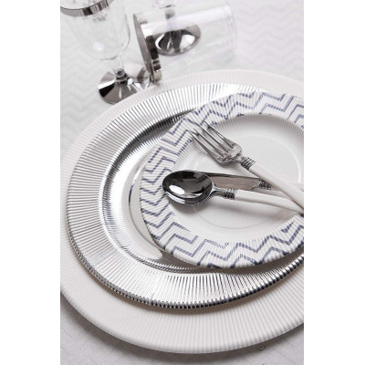 Set 44 pz Coordinato - CHEVRON SILVER - piatti, bicchieri, tovaglioli  addobbo decoro tavola