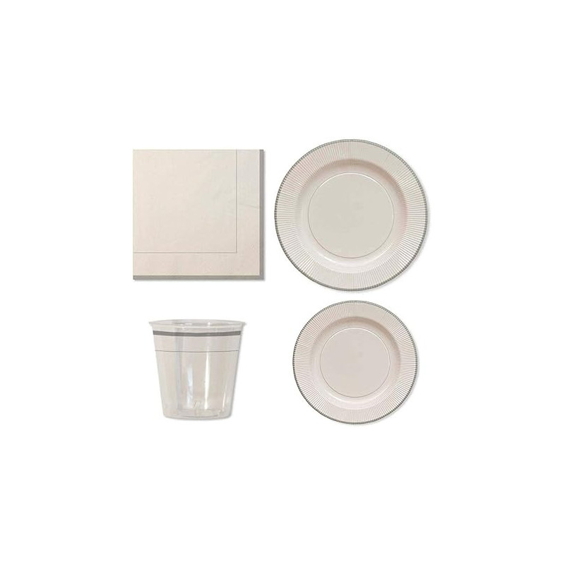 Set 44 pz Coordinato - RIGO ARGENTO - piatti, bicchieri, tovaglioli  addobbo decoro tavola