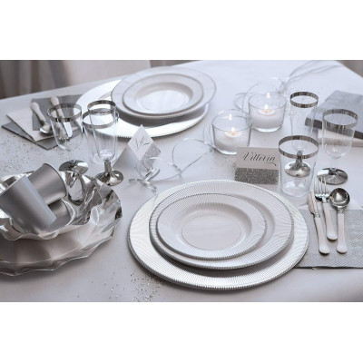 Set 44 pz Coordinato - RIGO ARGENTO - piatti, bicchieri, tovaglioli  addobbo decoro tavola