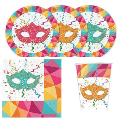 Coordinato tavola CARNEVALE piaiatti bicchieri tovaglioli - maschera