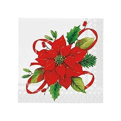 SET 88 PZ COORDINATO tavolo NATALIZIO Bianco con Stelle di Natale Rosse 16 Ospiti